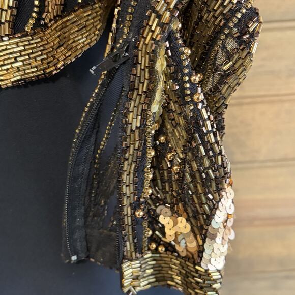 Bob Mackie Evening Bolero Dress Black Gold Beaded Vintage Size 4 1980’s - Picture 5 of 16